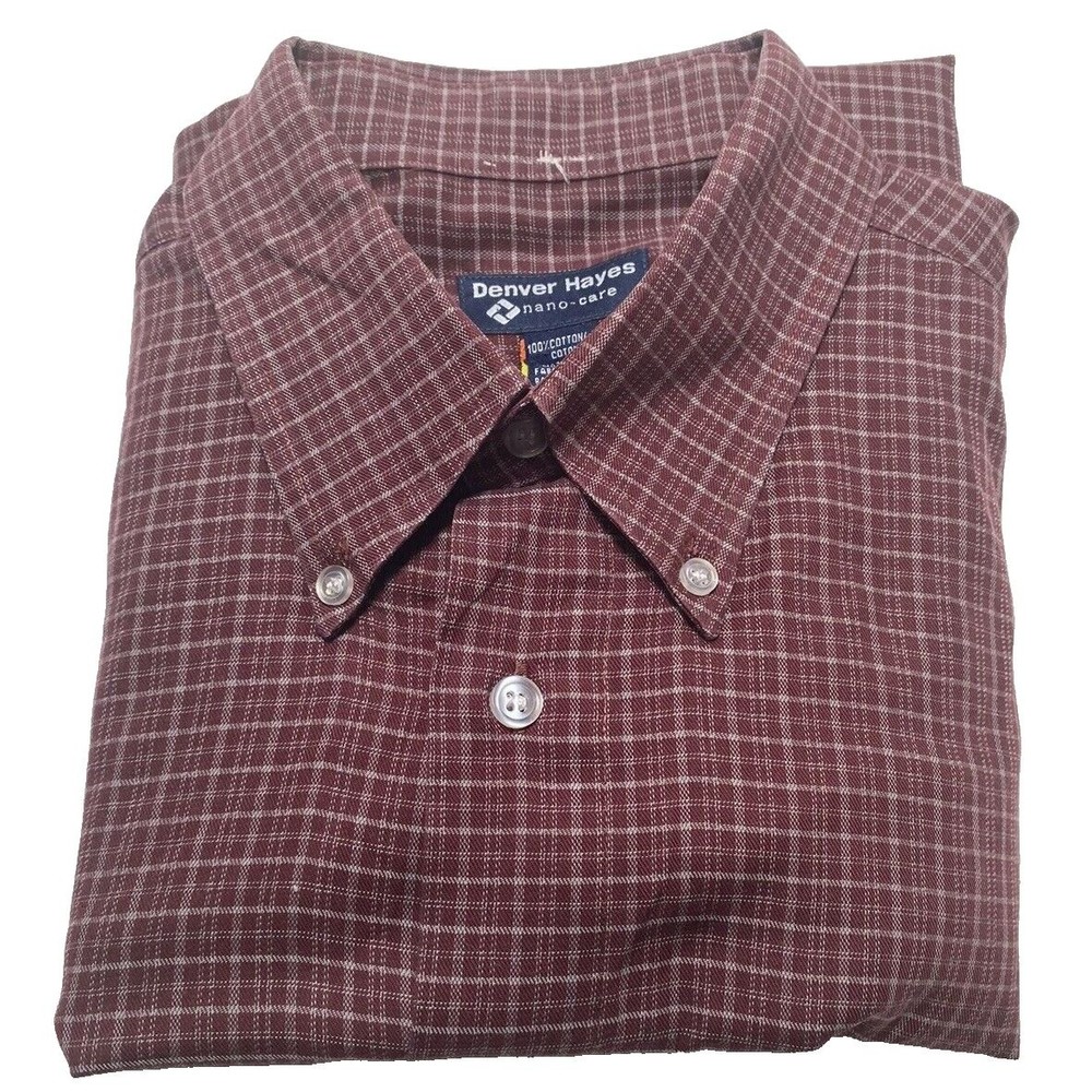 Brand New Red Soft Plaid Button up Denver Hayes Dress Shirt - Size Large As Is